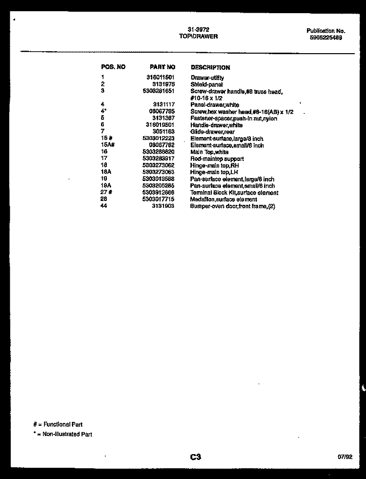 BODY PARTS Diagram and Parts List for 31-2852-00-01  Tappan Range