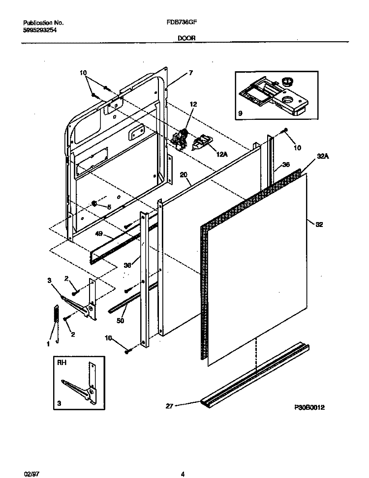 DOOR Diagram and Parts List for FDB736GFS2  Frigidaire Dishwasher