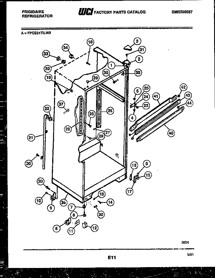 CABINET PARTS Diagram and Parts List for FPCE21TILW2  Frigidaire Refrigerator