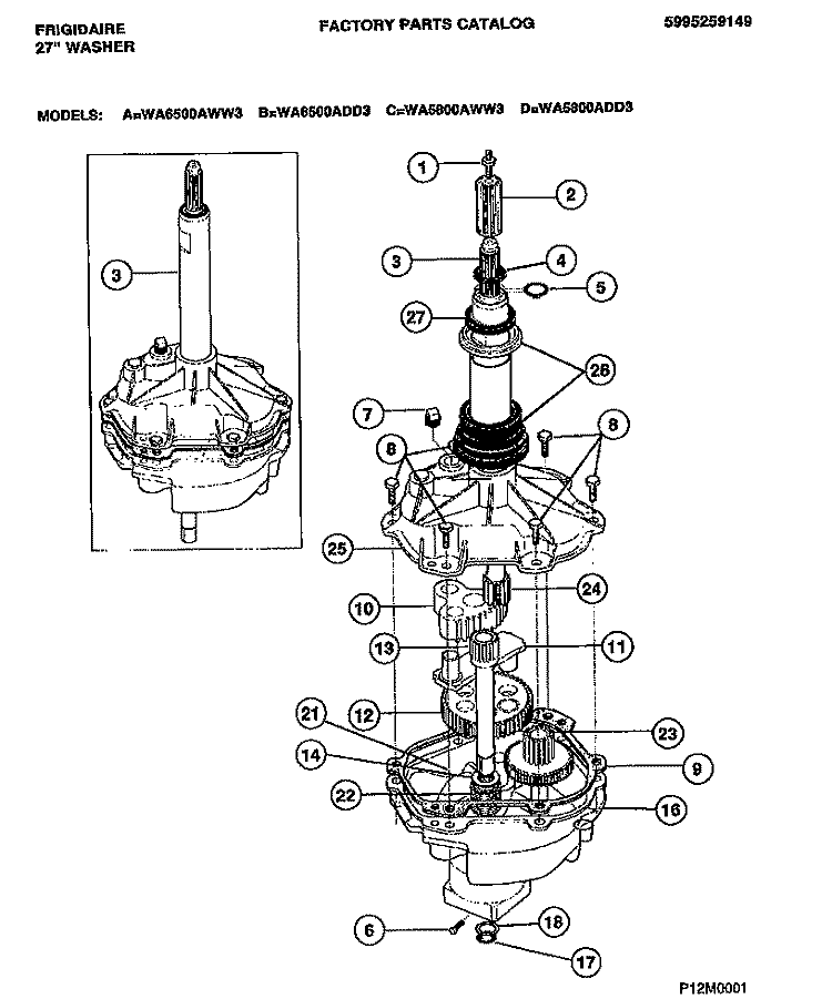 TRANSMISSION Diagram and Parts List for WA6500ADD3  Frigidaire Washer