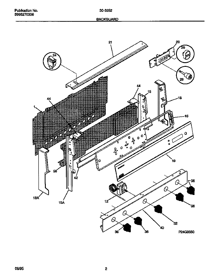BACKGUARD Diagram and Parts List for 30-3352-00-04  Tappan Range