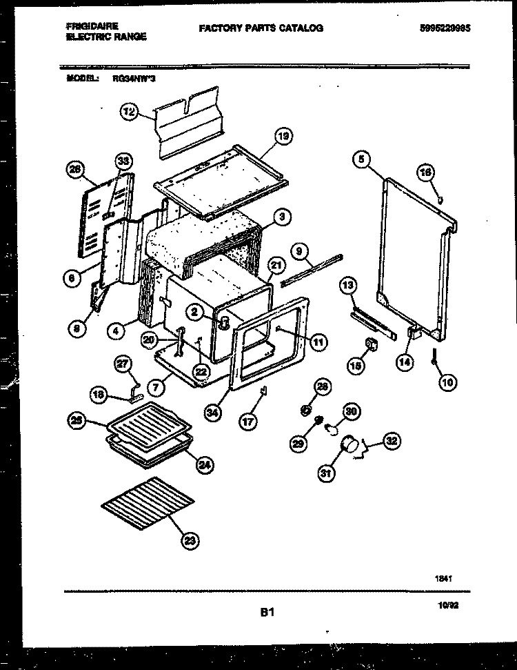 BODY PARTS Diagram and Parts List for RG34NL3  Frigidaire Range