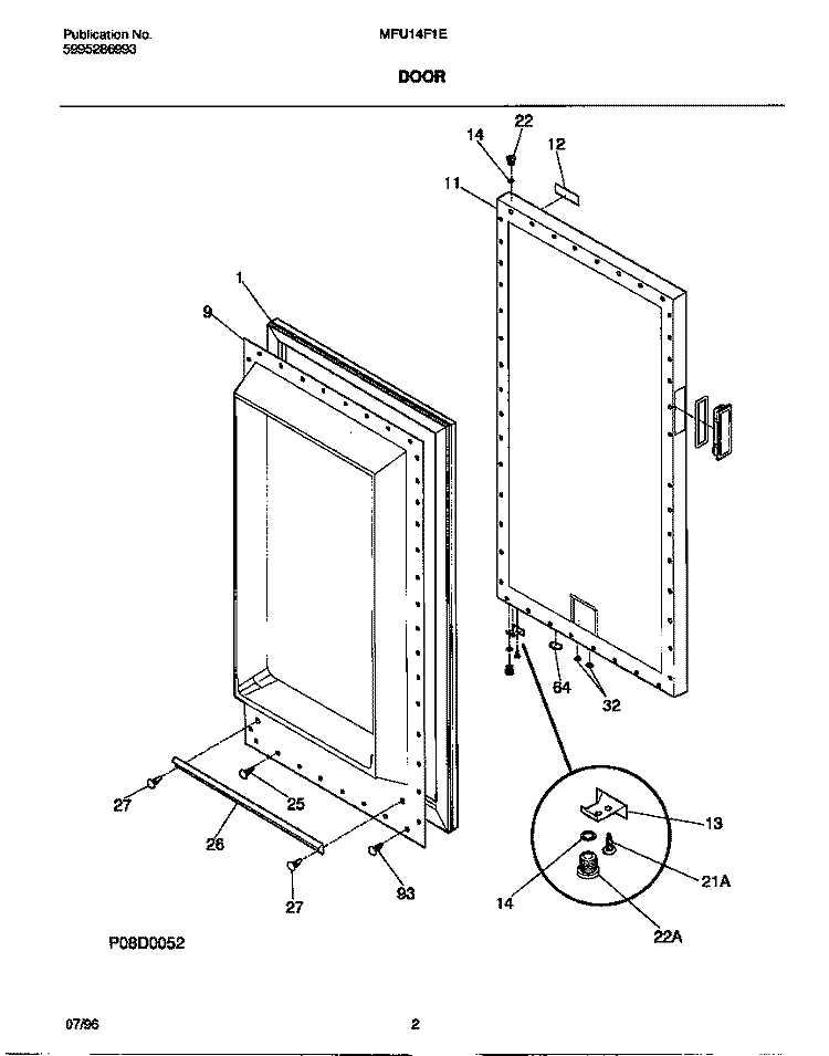 DOOR Diagram and Parts List for MFU14F1EW1  Frigidaire Freezer