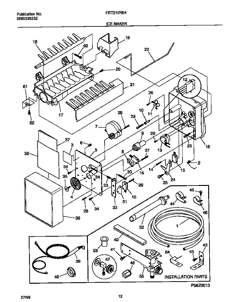 ICEMAKER Diagram and Parts List for FRT21IPRHW3  Frigidaire Refrigerator