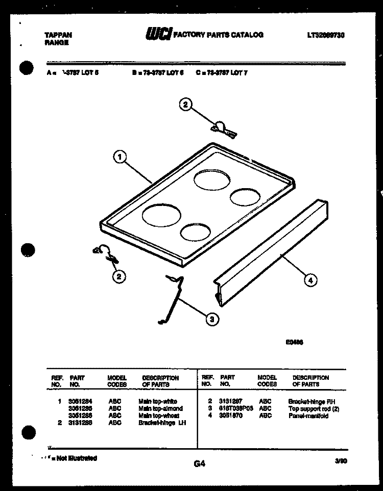 COOKTOP PARTS Diagram and Parts List for 73-3757-00-07  Tappan Range