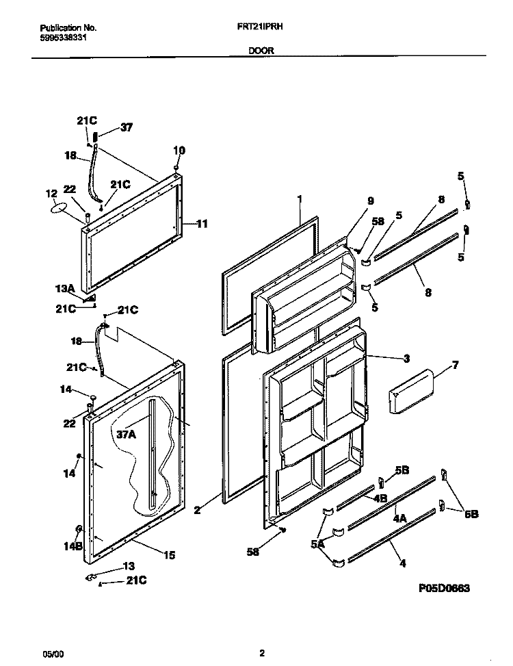 DOOR Diagram and Parts List for FRT21IPRHW6  Frigidaire Refrigerator