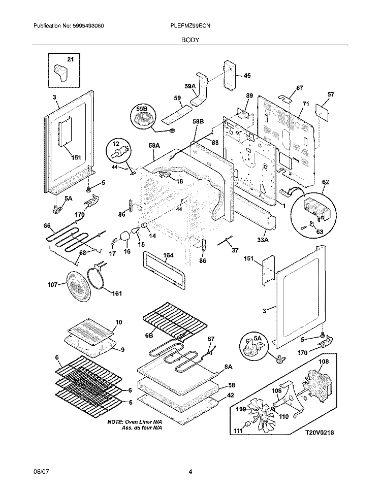 BODY Diagram and Parts List for PLEFMZ99ECN  Frigidaire Range