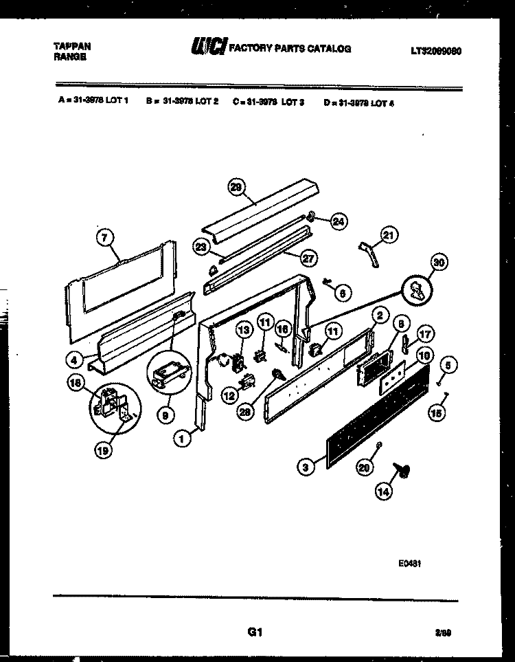 BACKGUARD Diagram and Parts List for 31-3978-00-02  Tappan Range