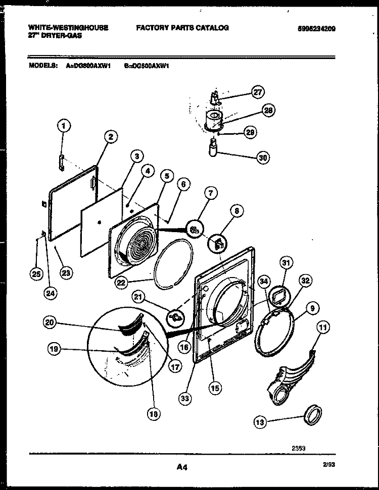 DOOR PARTS Diagram and Parts List for DG600AXD1  Frigidaire Dryer
