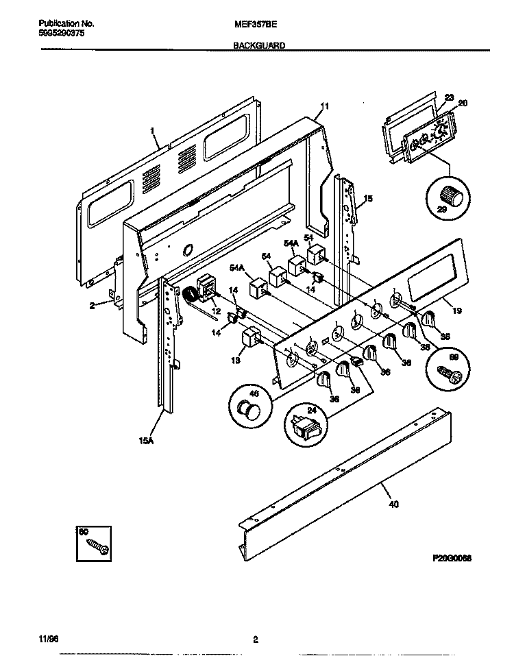 BACKGUARD Diagram and Parts List for MEF357BEDC  Frigidaire Range