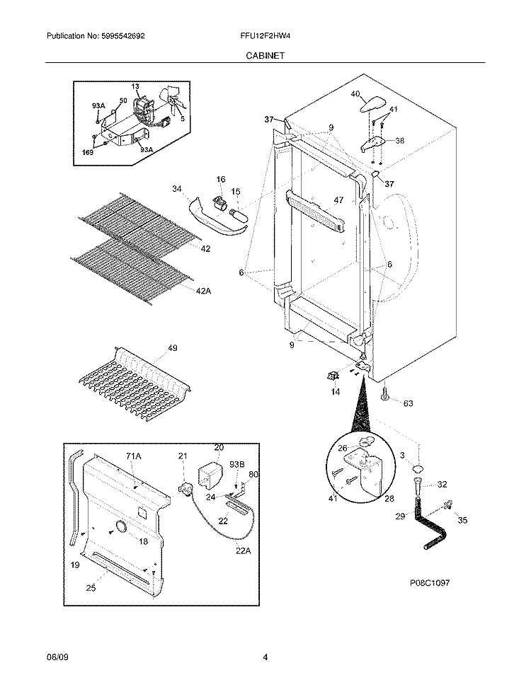 CABINET Diagram and Parts List for FFU12F2HW4  Frigidaire Freezer