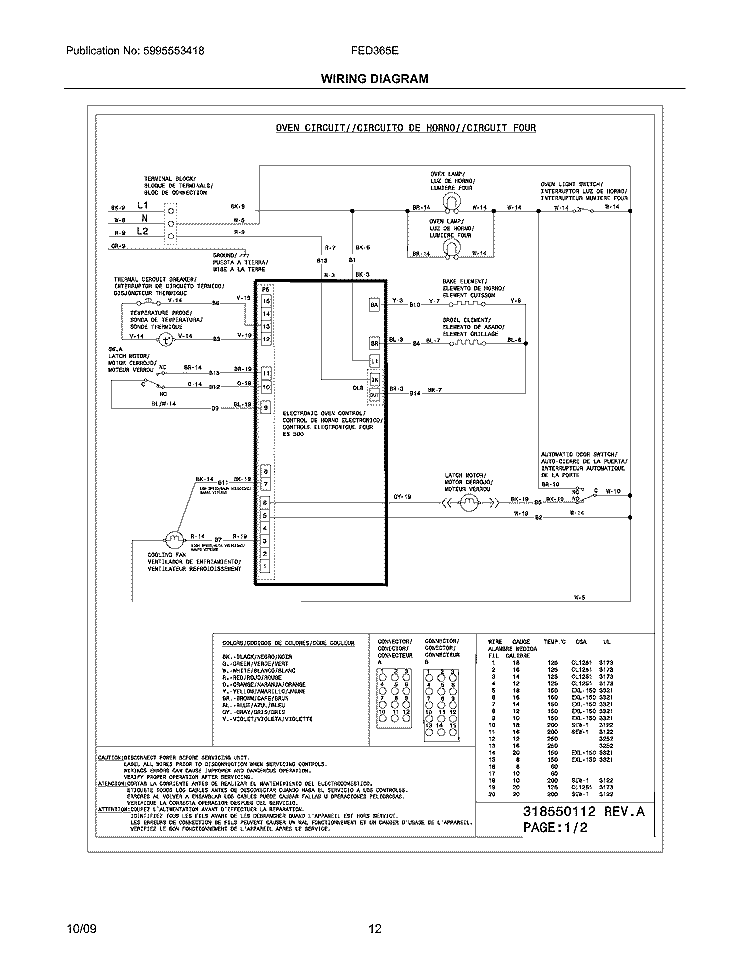 WIRING DIAGRAM Diagram and Parts List for FED365EBF  Frigidaire Range