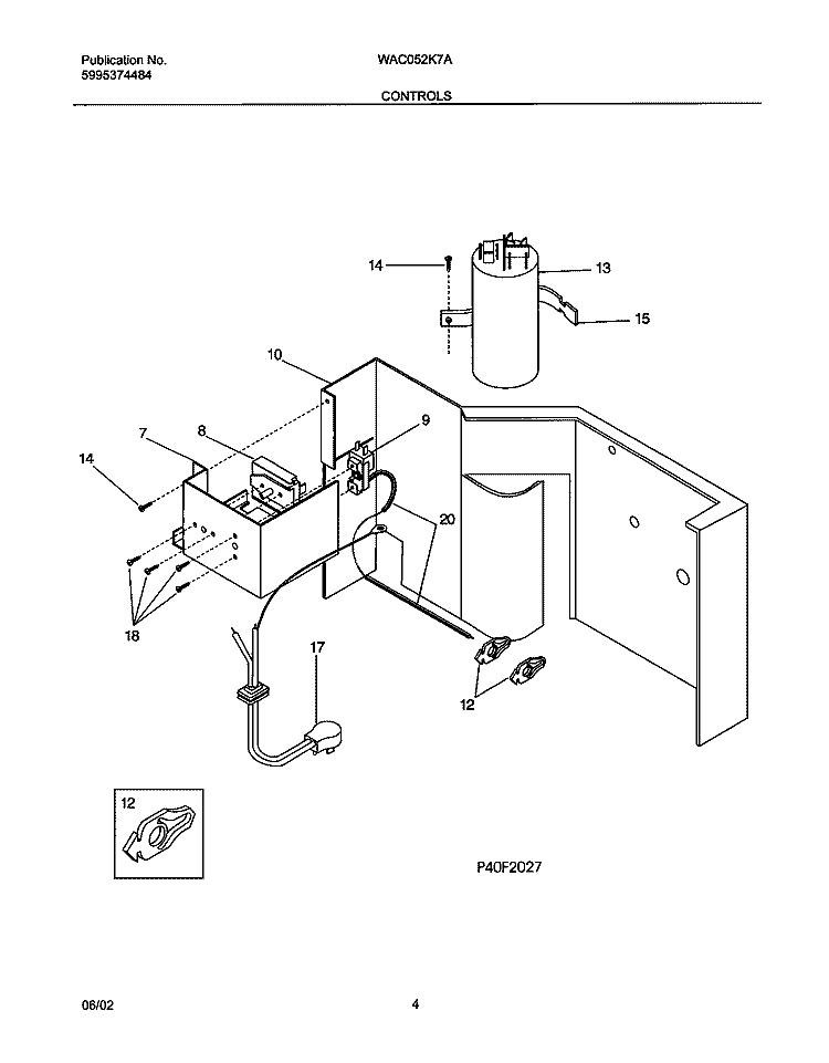 CONTROLS Diagram and Parts List for WAC052K7A7  Westinghouse Air Conditioner