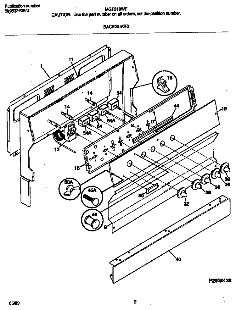 BACKGUARD Diagram and Parts List for MEF316WFTD  Frigidaire Range