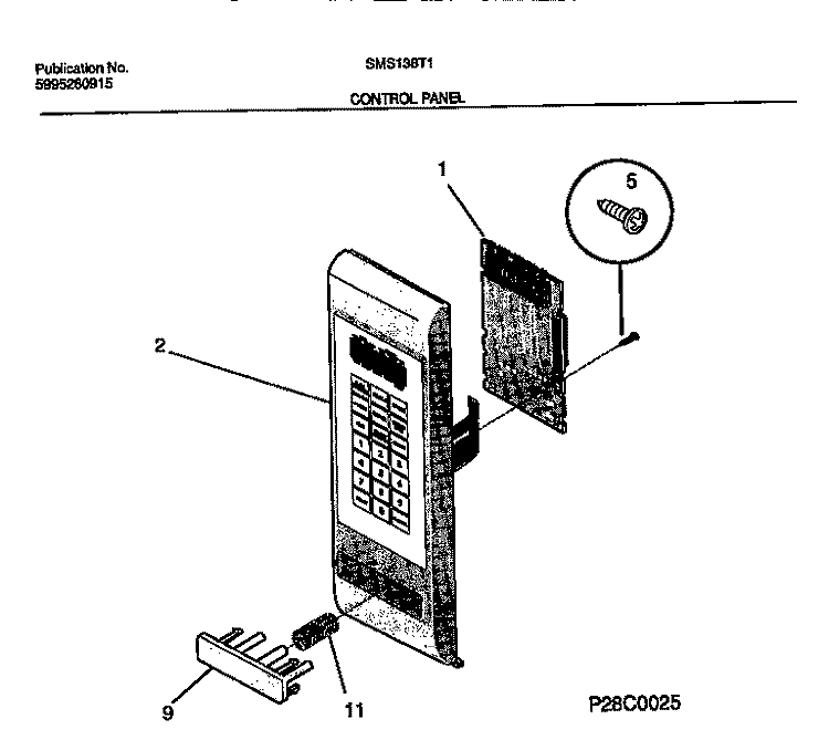 CONTROL PANEL Diagram and Parts List for SMS138T1B2  Tappan Microwave