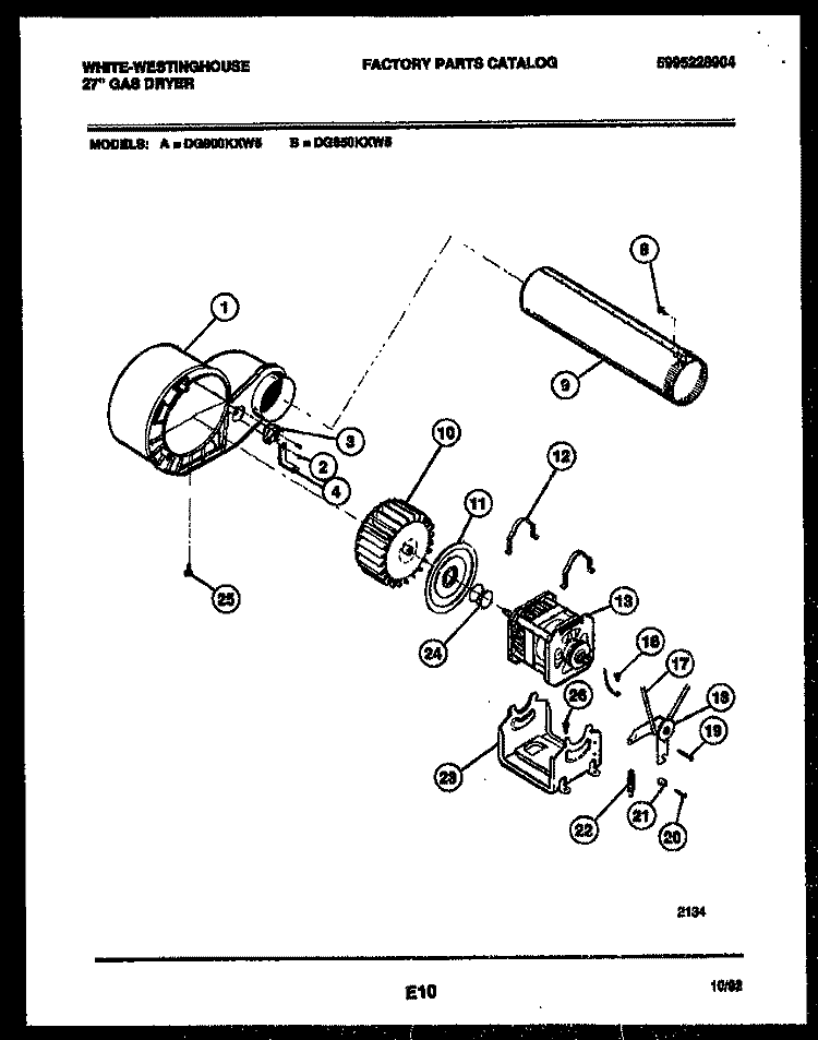 BLOWER AND DRIVE PARTS Diagram and Parts List for DG800KXD5  Frigidaire Dryer
