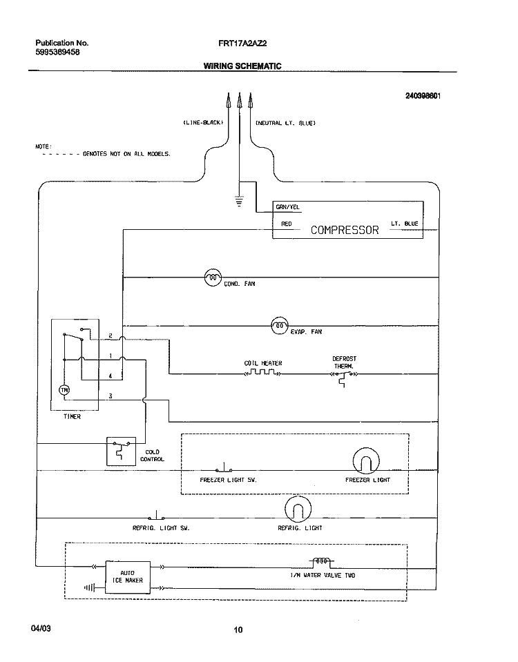 WIRING SCHEMATIC Diagram and Parts List for FRT17A2AZ2  Frigidaire Refrigerator