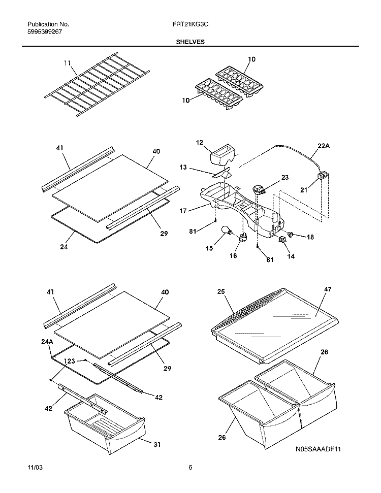 SHELVES Diagram and Parts List for FRT21KG3CW2  Frigidaire Refrigerator