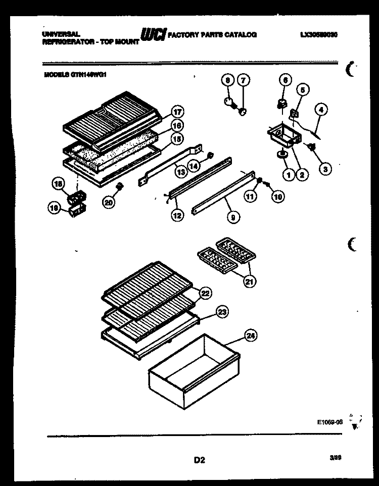 SHELVES AND SUPPORTS Diagram and Parts List for GTN140HG1  Frigidaire Refrigerator