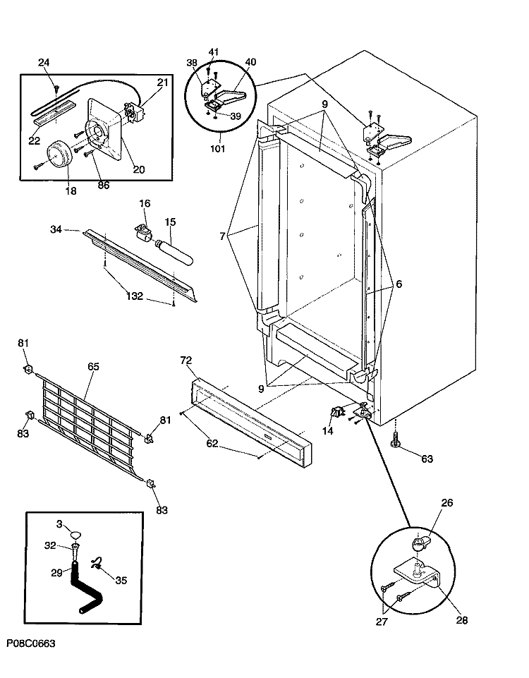 CABINET Diagram and Parts List for FFU17C4CW0  Frigidaire Freezer