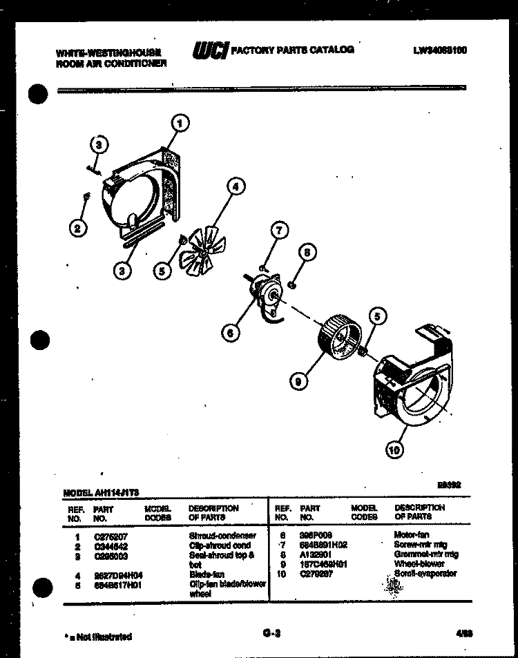AIR HANDLING PARTS Diagram and Parts List for AH114J1T3  Frigidaire Air Conditioner