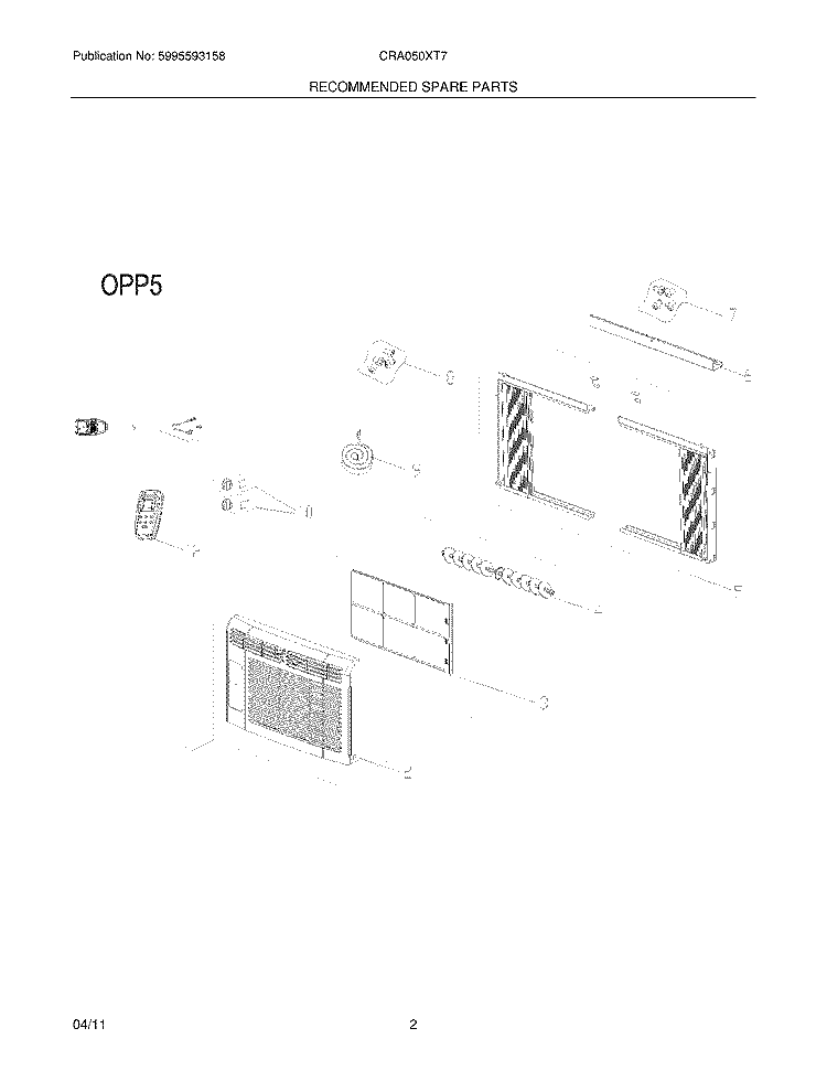 RECOMMENDED SPARE PARTS Diagram and Parts List for CRA050XT714  Frigidaire Air Conditioner