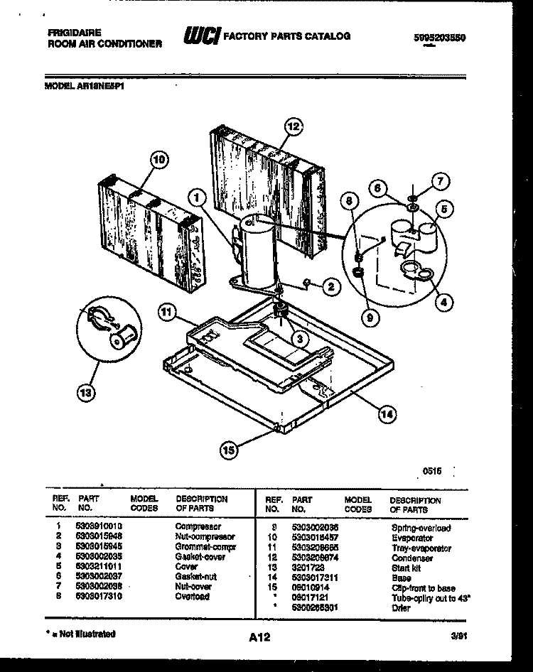 SYSTEM PARTS Diagram and Parts List for AR18NE5P1  Frigidaire Air Conditioner