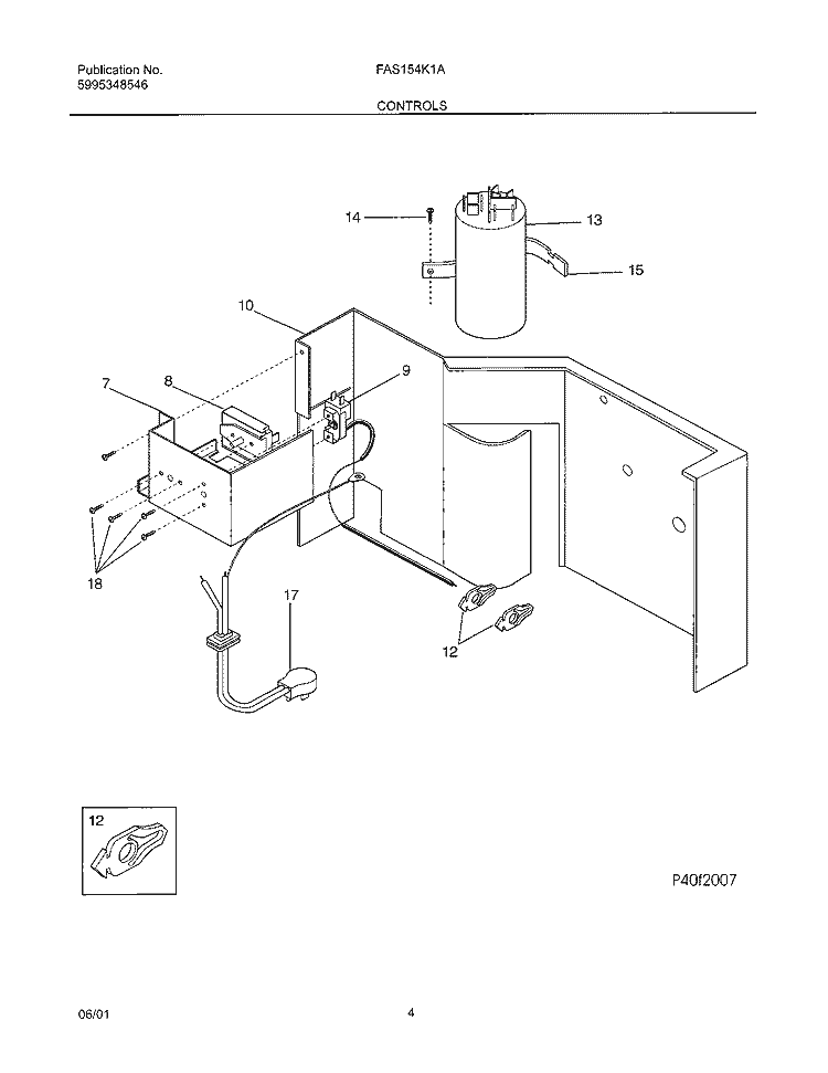 CONTROLS Diagram and Parts List for FAS154K1A1  Frigidaire Air Conditioner