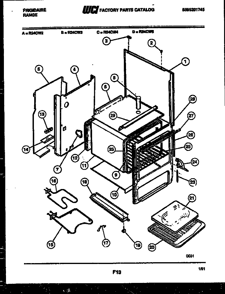 BODY PARTS Diagram and Parts List for R24CL2  Frigidaire Range