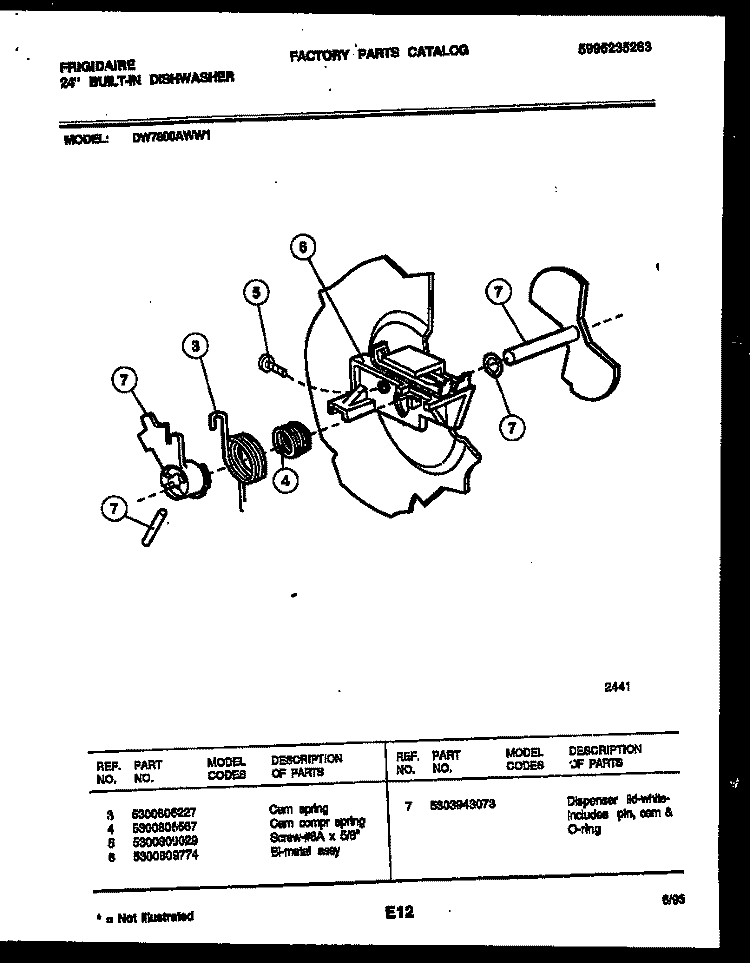 CAM Diagram and Parts List for DW7800AWW1  Frigidaire Dishwasher