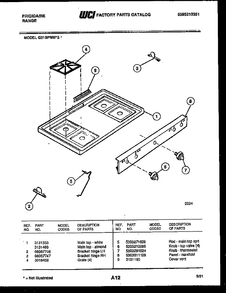 COOKTOP PARTS Diagram and Parts List for G31BPNL3  Frigidaire Range