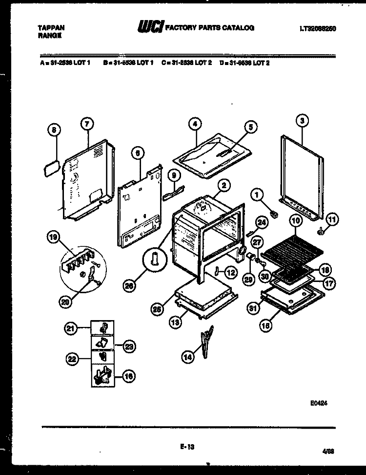 BODY PARTS Diagram and Parts List for 31-2538-00-02  Tappan Range