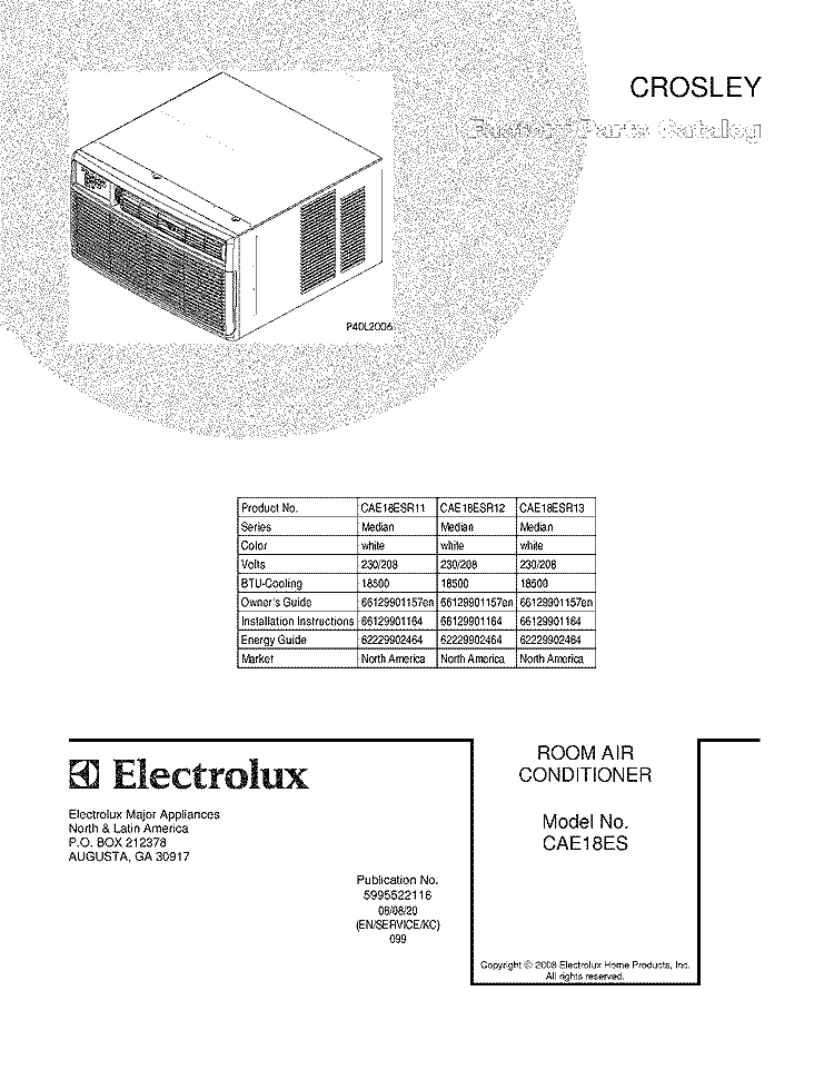 COVER Diagram and Parts List for CAE18ESR12  Crosley Air Conditioner