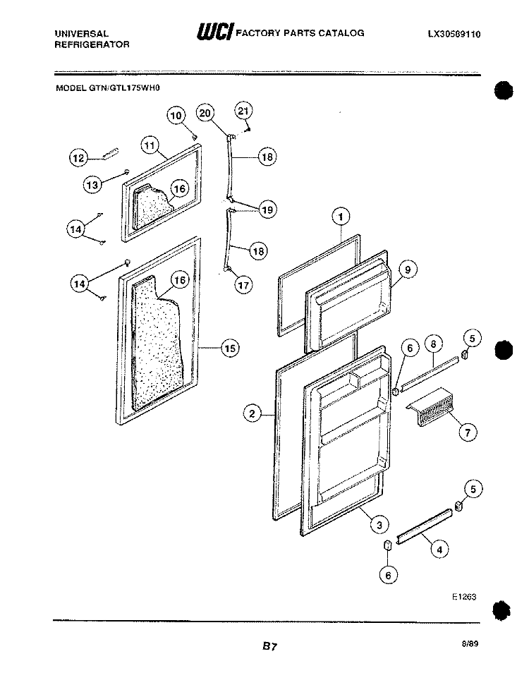 DOORS Diagram and Parts List for GTL175WH0  Frigidaire Refrigerator