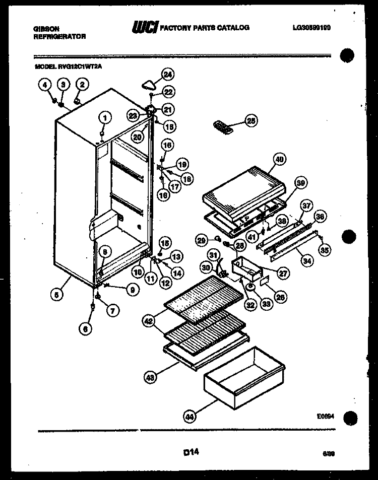 CABINET PARTS Diagram and Parts List for RVG12C1WT2A  Gibson Refrigerator