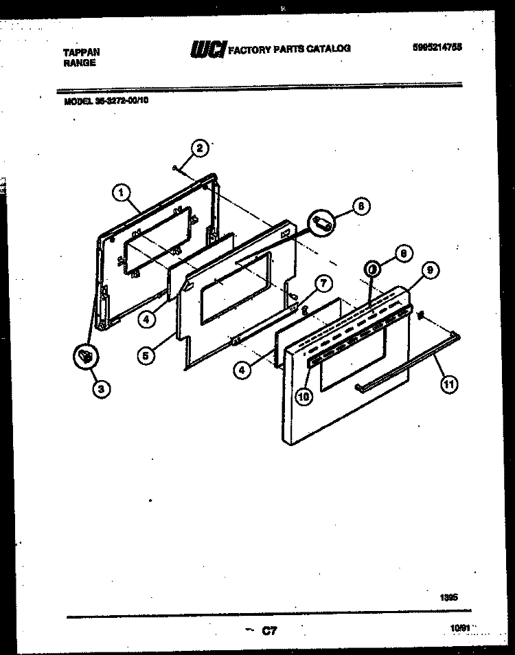 DOOR PARTS Diagram and Parts List for 36-3272-23-10  Tappan Range