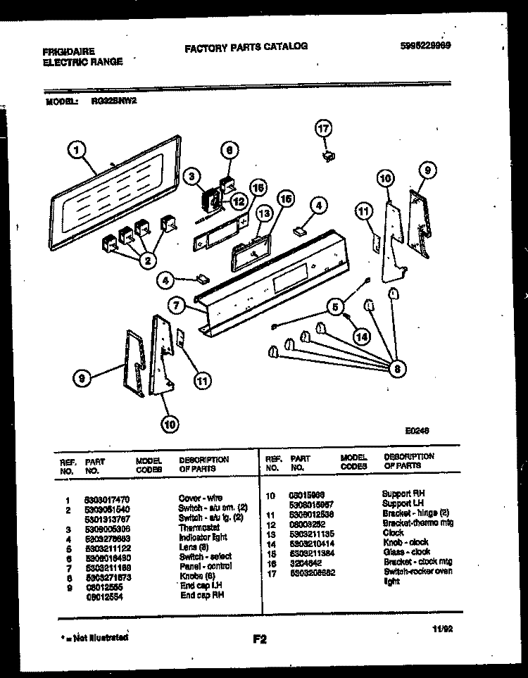 CONTROL PANEL Diagram and Parts List for RG32BNW2  Frigidaire Range