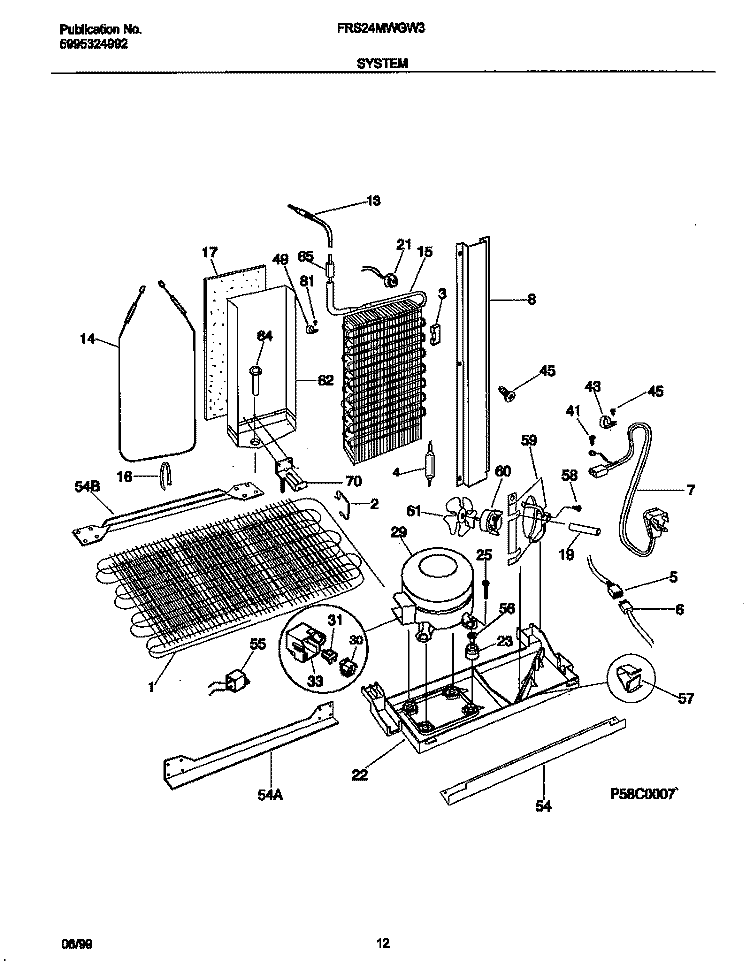 SYSTEM Diagram and Parts List for FRS24MWGW3  Frigidaire Refrigerator