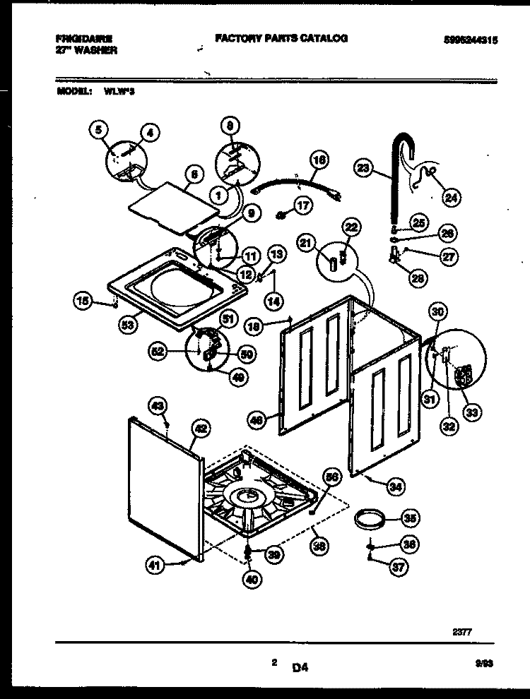 CABINET PARTS Diagram and Parts List for WLW3  Frigidaire Washer