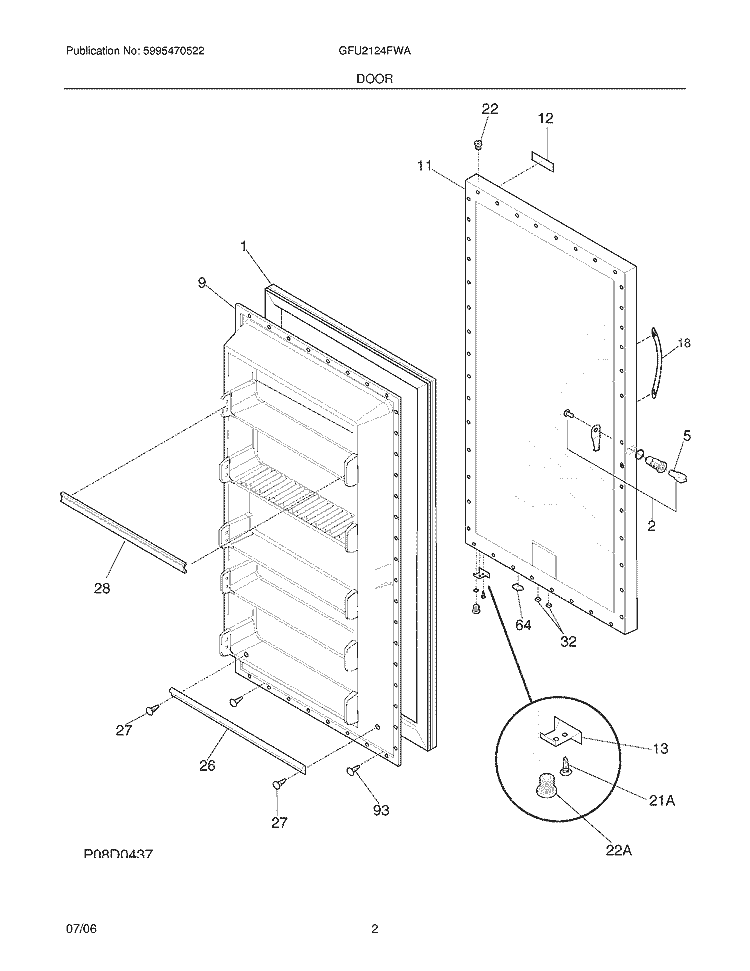 DOOR Diagram and Parts List for GFU2124FWA  Gibson Freezer