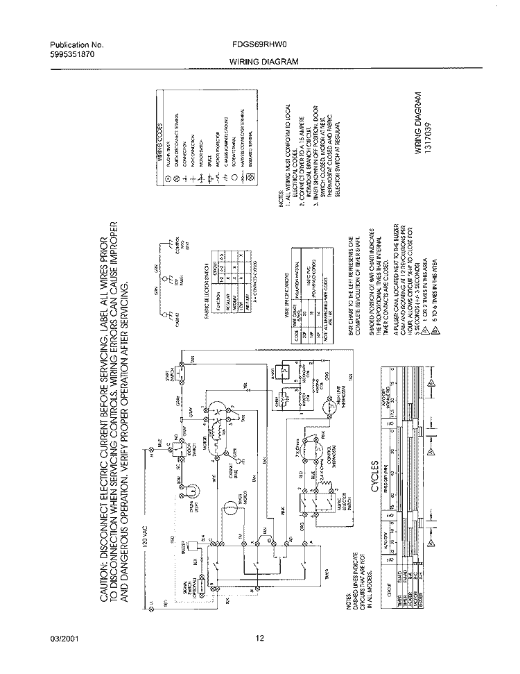 131703900 WIRING DIAGRAM Diagram and Parts List for FDGS69RHW0  Frigidaire Dryer