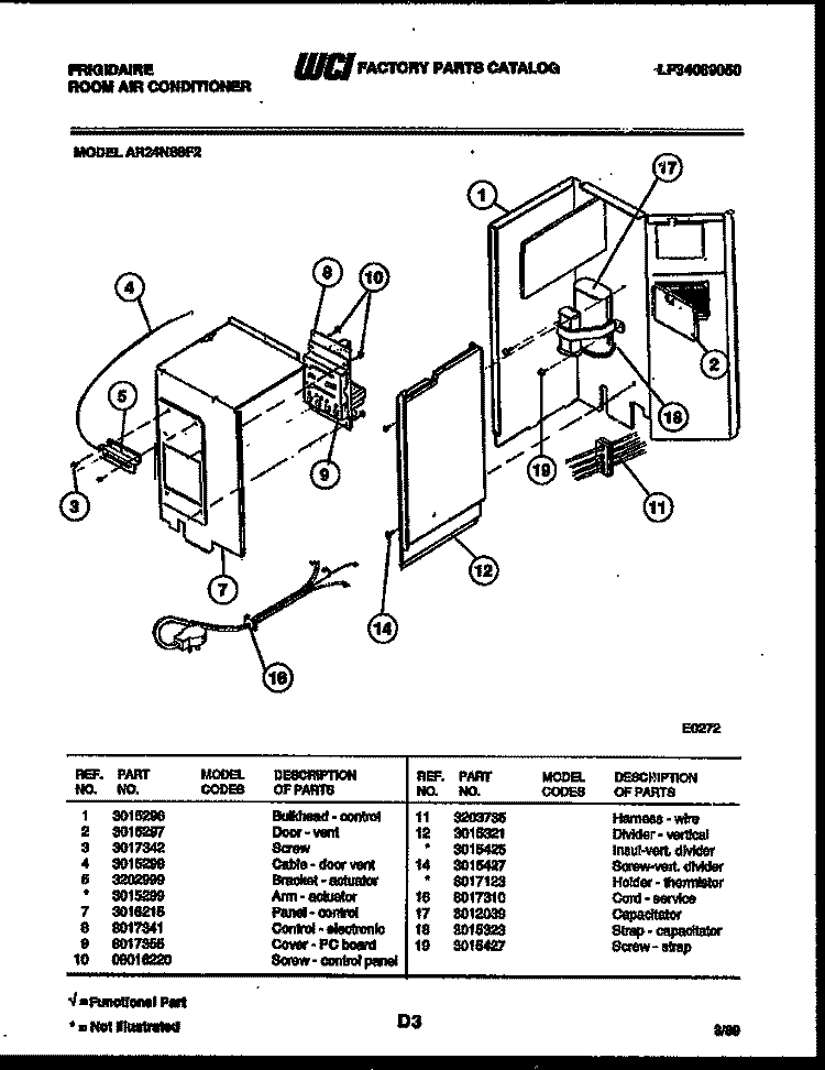 ELECTRICAL PARTS Diagram and Parts List for AR24NS8F2  Frigidaire Air Conditioner