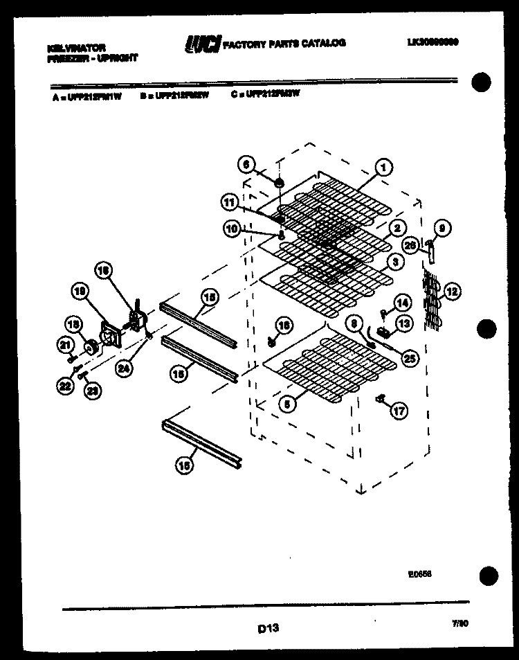 SHELVES AND SUPPORTS Diagram and Parts List for UFP212FM2W  Kelvinator Freezer