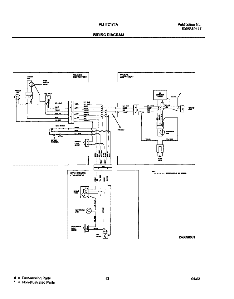 WIRING DIAGRAM Diagram and Parts List for PLHT217TAB4  Frigidaire Refrigerator
