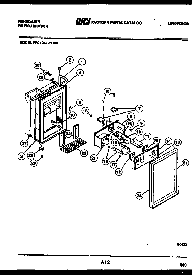 ICE DOOR, DISPENSER AND WATER TANKS Diagram and Parts List for FPCE24VWLF0  Frigidaire Refrigerator