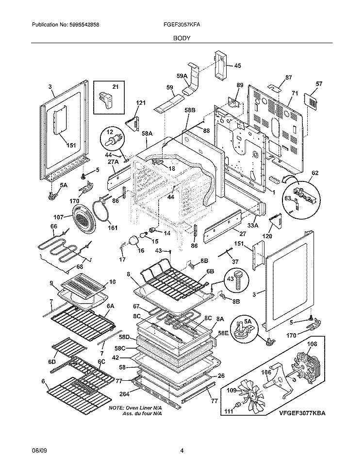 BODY Diagram and Parts List for FGEF3057KFA  Frigidaire Range