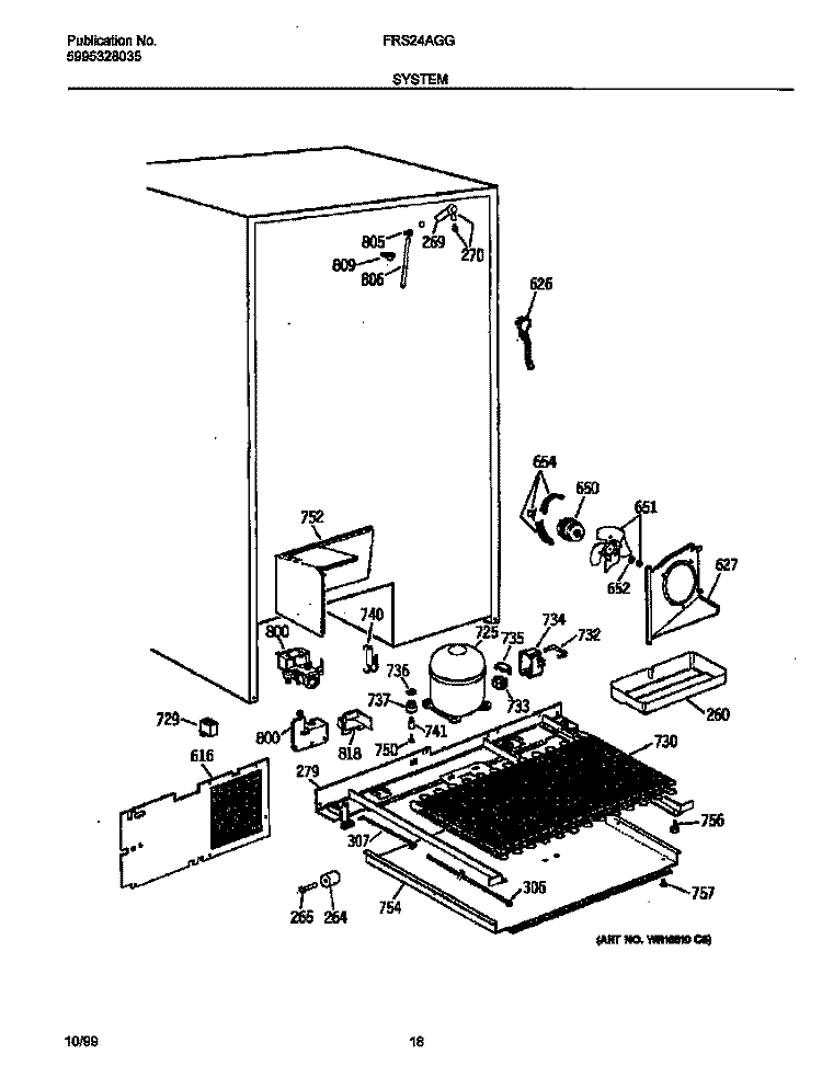 SYSTEM Diagram and Parts List for FRS24AGGW4  Frigidaire Refrigerator