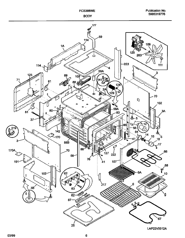 BODY Diagram and Parts List for FCS388WECF  Frigidaire Range