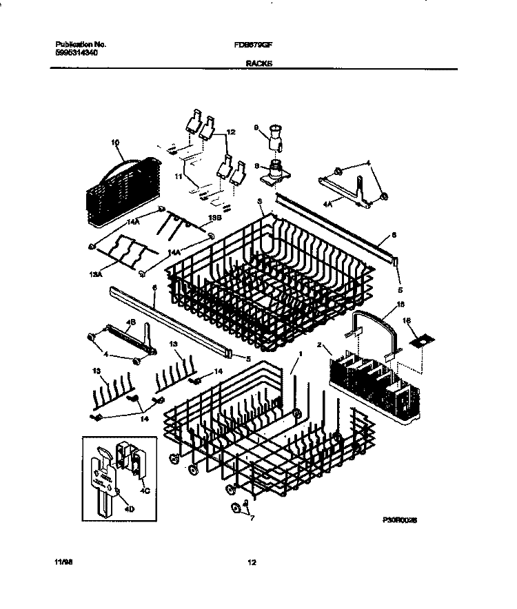 RACKS Diagram and Parts List for FDB679GFW5  Frigidaire Dishwasher