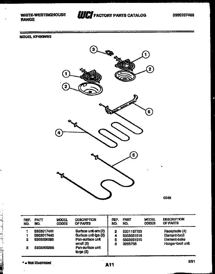 BROILER PARTS Diagram and Parts List for KF480ND2  Frigidaire Range